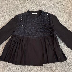 Ulla Johnson Black Embroidered Long-Sleeve Peplum Top